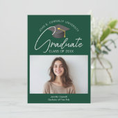Chic Donkergroen Afstuderen Foto 2025 Afstuderen Aankondiging (Staand voorkant)