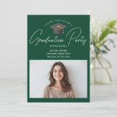 Chic donkergroen Afstuderen foto afstudeerfeest Kaart (Staand voorkant)