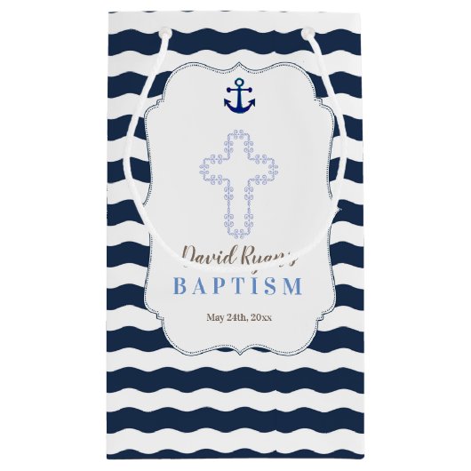 Chic Doop Zeemansstijl Navy Golven Anker Klein Cadeauzakje (Achterkant)