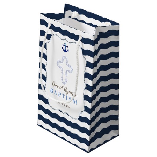 Chic Doop Zeemansstijl Navy Golven Anker Klein Cadeauzakje (Achterkant Gekanteld)