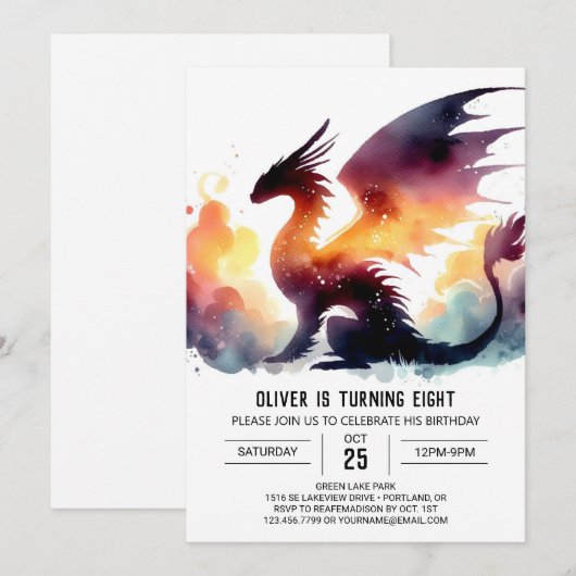 Chic Dragon Birthday Printable Kaart (Voorkant / Achterkant)