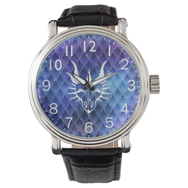 Chic Dragon Head & Blue Dragon Scales Watch Horloge (Voorkant)