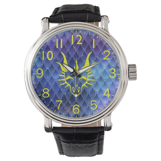 Chic Dragon Head & Blue Dragon Scales Watch Horloge (Voorkant)