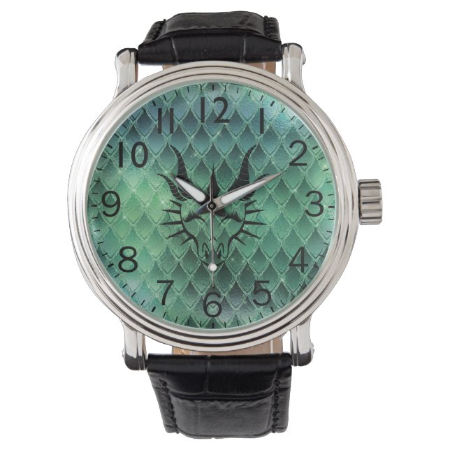 Chic Dragon Head & Green Dragon Scales Watch Horloge (Voorkant)