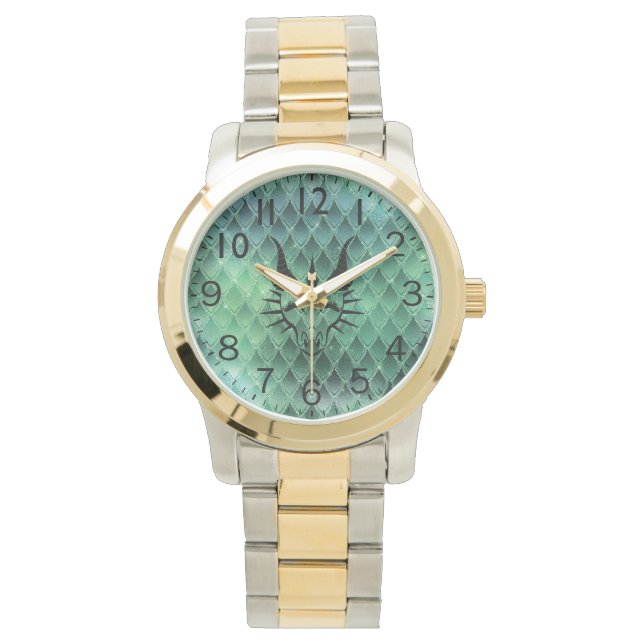 Chic Dragon Head & Green Dragon Scales Watch Horloge (Voorkant)