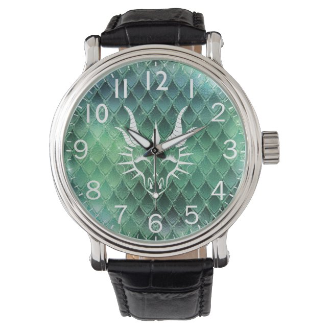 Chic Dragon Head & Green Dragon Scales Watch Horloge (Voorkant)