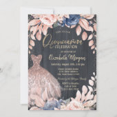 Chic Dress, Blue Flowers, Roos Gold Quinceanera Kaart (Voorkant)