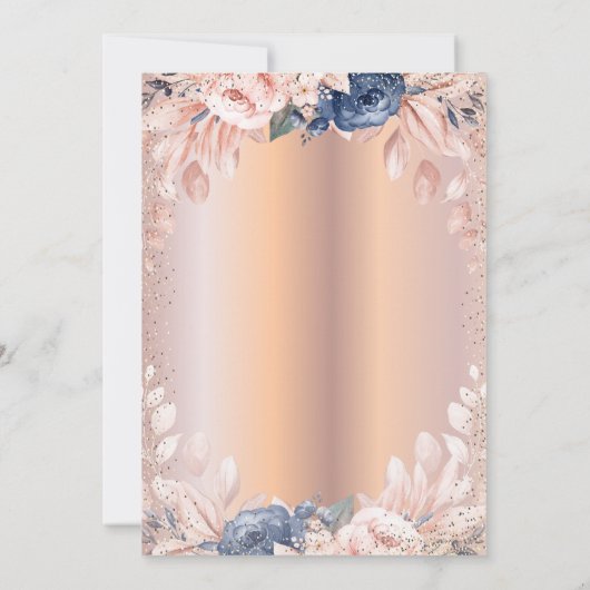 Chic Dress, Blue Flowers, Roos Gold Quinceanera Kaart (Achterkant)