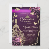 Chic Dress,Butterfly Violet Roses Quinceañera Kaart (Voorkant)