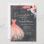 Chic Dress, Flowers Feather Quinceanera Kaart (Voorkant)