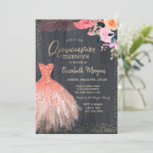 Chic Dress, Flowers Feather Quinceanera Kaart (Staand voorkant)