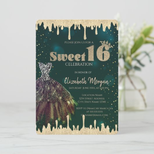 Chic Dress, Glitter maakt groen snoepje 16 Kaart (Staand voorkant)