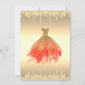 Chic Dress, Glitter stuurt Gold Quinceañera Kaart (Achterkant)