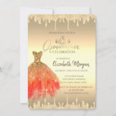 Chic Dress, Glitter stuurt Gold Quinceañera Kaart (Voorkant)