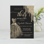 Chic Dress, Gold Glitter Drips 30th Birthday Kaart (Staand voorkant)