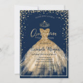 Chic Dress Gold Tiara, Diamonds Quinceañera Kaart (Voorkant)