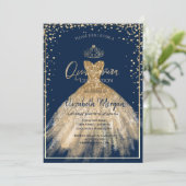 Chic Dress Gold Tiara, Diamonds Quinceañera Kaart (Staand voorkant)