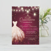 Chic Dress, Tiara Burgundy Quinceañera Kaart (Staand voorkant)