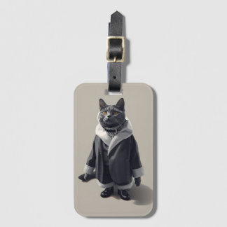 Chic Dressed Grey Cat Fashion Illustration Bagagelabel