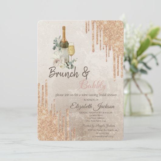 Chic Drips Brunch & Bubble Vrijgezellenfeest Kaart (Staand voorkant)
