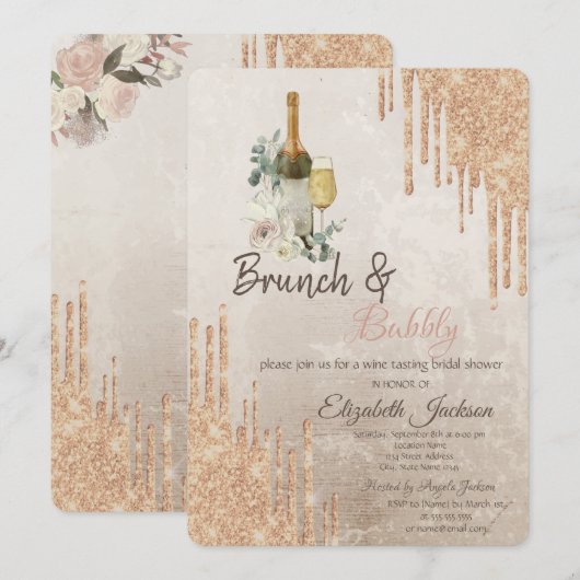 Chic Drips Brunch & Bubbly Bruidsfeest Kaart (Voorkant / Achterkant)