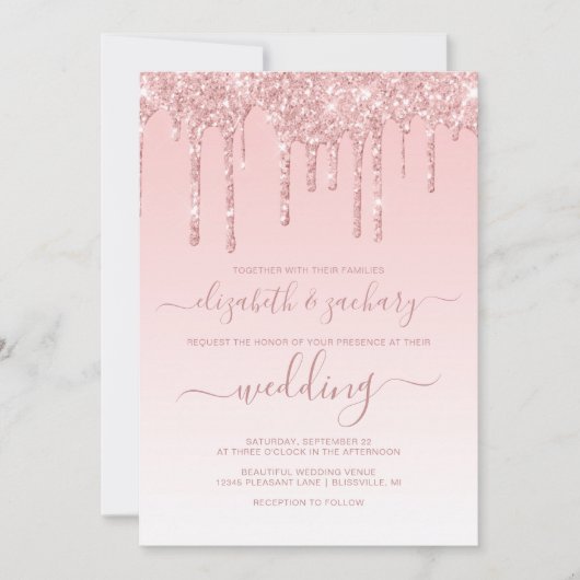 Chic Driving Glitter Pink Wedding Kaart (Voorkant)