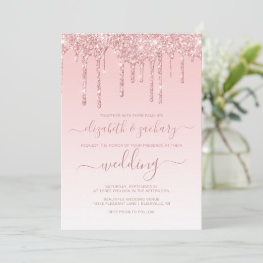 Chic Driving Glitter Pink Wedding Kaart (Staand voorkant)