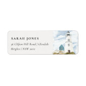 Chic Dusky Aqua Blue Lighthouse Mountain Adres Etiket (Voorkant)