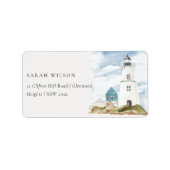Chic Dusky Aqua Blue Lighthouse Mountain Adres Etiket (Voorkant)