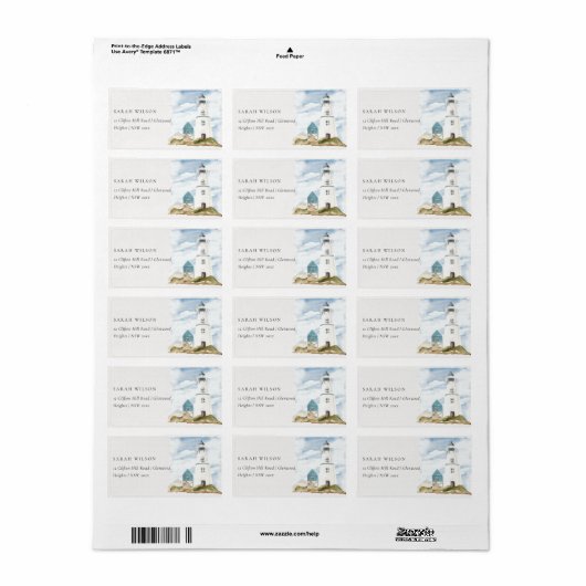 Chic Dusky Aqua Blue Lighthouse Mountain Adres Etiket (Full Sheet)