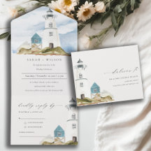 Chic Dusky Aqua Blue Lighthouse Mountain Wedding