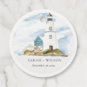 Chic Dusky Aqua Blue Lighthouse Mountain Wedding Bedankjes Labels (Voorkant)
