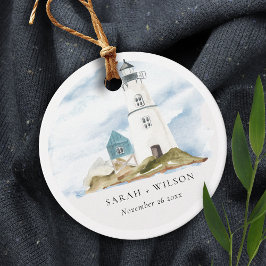Chic Dusky Aqua Blue Lighthouse Mountain Wedding Bedankjes Labels