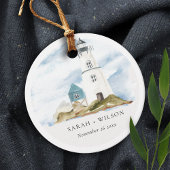Chic Dusky Aqua Blue Lighthouse Mountain Wedding Bedankjes Labels