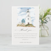 Chic Dusky Aqua Blue Lighthouse Mountain Wedding Bedankkaart (Staand voorkant)