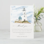 Chic Dusky Aqua Blue Lighthouse Mountain Wedding Bedankkaart (Staand voorkant)