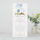 Chic Dusky Aqua Blue Lighthouse Mountain Wedding Menu (Staand voorkant)