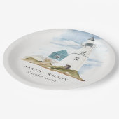 Chic Dusky Aqua Blue Lighthouse Mountain Wedding Papieren Bordje (Gekanteld)