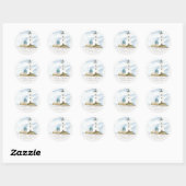 Chic Dusky Aqua Blue Lighthouse Mountain Wedding Ronde Sticker (Vel)