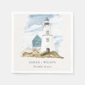 Chic Dusky Aqua Blue Lighthouse Mountain Wedding Servet (Voorkant)