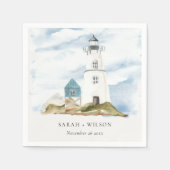 Chic Dusky Aqua Blue Lighthouse Mountain Wedding Servet (Voorkant)