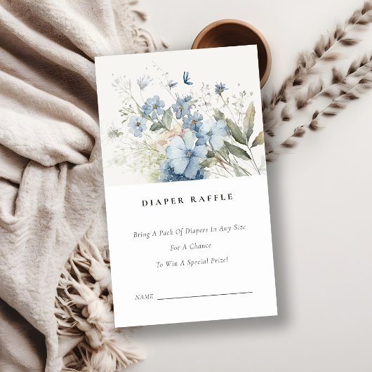 Chic Dusky Blue Floral Diaper Baby shower Informatiekaartje