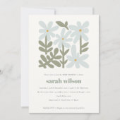 Chic Dusky Blue Retro Minimal Floral Baby shower Kaart (Voorkant)