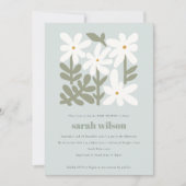 Chic Dusky Blue Retro Minimal Floral Baby shower Kaart (Voorkant)