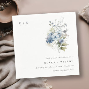 Chic Dusky Blue Waterverf Cottage Floral Wedding Servet