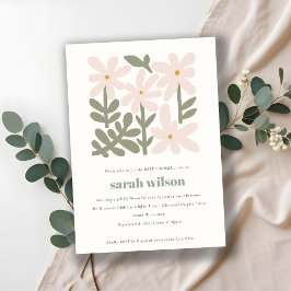 Chic Dusky Blush Retro Minimal Floral Baby shower Kaart
