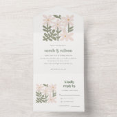 Chic Dusky Blush Retro Minimal Floral Wedding All In One Uitnodiging (Binnen)