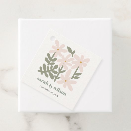 Chic Dusky Blush Retro Minimal Floral Wedding Bedankjes Labels (In situ)
