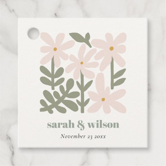 Chic Dusky Blush Retro Minimal Floral Wedding Bedankjes Labels (Voorkant)