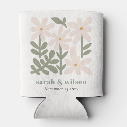 Chic Dusky Blush Retro Minimal Floral Wedding Blikjeskoeler (Achterkant)